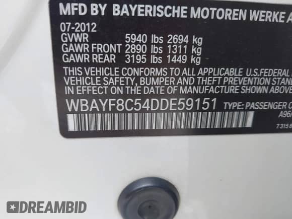 2013 BMW 7 Series 750Li xDrive с VIN WBAYF8C54DDE59151, выставлен на аукционе IAAI как лот 42706175 с пробегом 102 055 миль миль и . История ставок и продаж доступна на DreamBid. Изображение 9.