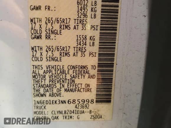 2022 Nissan Frontier S with VIN 1N6ED1EK3NN685998, listed as a Copart auction lot 65903275 with 25,288 mi miles and Salvage title. Bid and sale history available at DreamBid. Image 12.