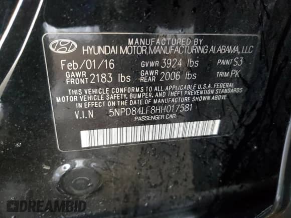 2017 Hyundai Elantra SE with VIN 5NPD84LF8HH017581, listed as a Copart auction lot 86431405 with 106,381 mi miles and Salvage title. Bid and sale history available at DreamBid. Image 12.