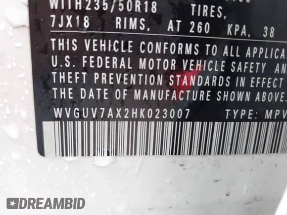 2017 Volkswagen Tiguan Sport с VIN WVGUV7AX2HK023007, выставлен на аукционе IAAI как лот 43286668 с пробегом 146 146 миль миль и . История ставок и продаж доступна на DreamBid. Изображение 9.