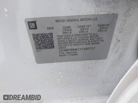 2018 Chevrolet Cruze Premier с VIN 1G1BF5SM7J7192717, выставлен на аукционе IAAI как лот 42715183 с пробегом 71 746 миль миль и . История ставок и продаж доступна на DreamBid. Изображение 9.