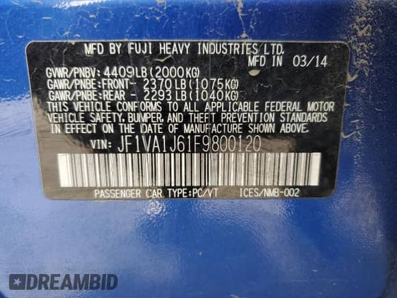 2015 Subaru WRX Limited with VIN JF1VA1J61F9800120, listed as a Copart auction lot 80338595 with 163,397 mi miles and Salvage title. Bid and sale history available at DreamBid. Image 13.