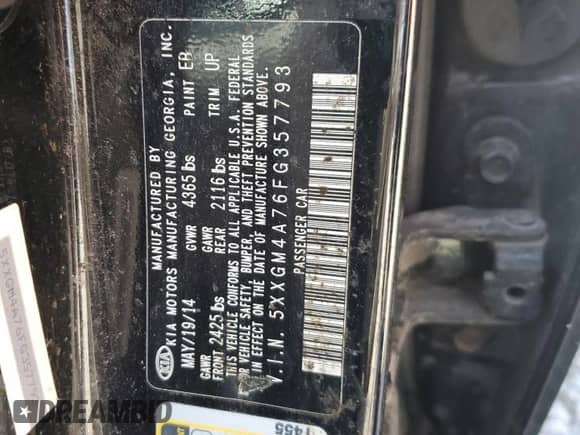 2015 Kia Optima LX с VIN 5XXGM4A76FG357793, выставлен на аукционе Copart как лот 80134505 с пробегом 157 422 миль миль и Чистый • Clean title. История ставок и продаж доступна на DreamBid. Изображение 12.