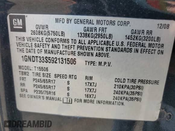 2009 Chevrolet TrailBlazer 1LT с VIN 1GNDT33S592131506, выставлен на аукционе Copart как лот 80452605 с пробегом 207 656 миль миль и Списание • Salvage title. История ставок и продаж доступна на DreamBid. Изображение 14.