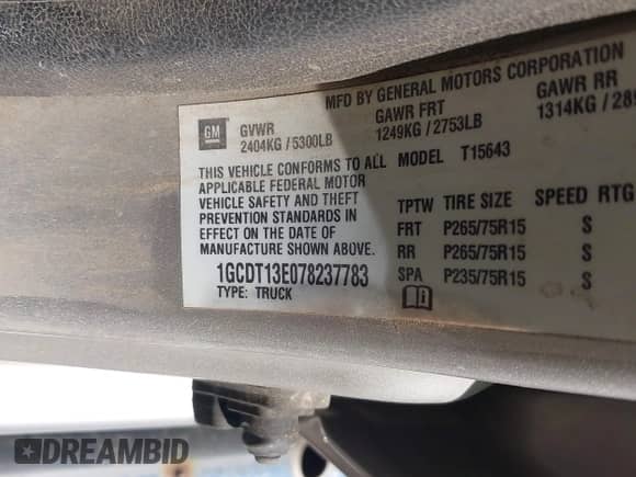 2007 Chevrolet Colorado 1LT с VIN 1GCDT13E078237783, выставлен на аукционе IAAI как лот 42619237 с пробегом 230 071 миль миль и . История ставок и продаж доступна на DreamBid. Изображение 9.