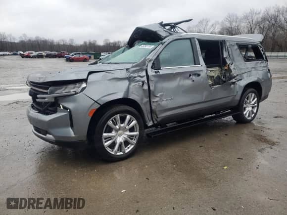 2023 Chevrolet Suburban High Country z VIN 1GNSKGKL1PR310240, wystawiony jako Copart lot #45290155 z przebiegiem 46 158 mil mil oraz Szkoda całkowita • Salvage title. Historia ofert i sprzedaży dostępna na DreamBid. Obrazek 1.