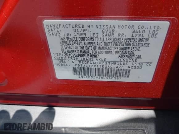 2024 Nissan Kicks SR с VIN 3N1CP5DV5RL510987, выставлен на аукционе IAAI как лот 42655469 с пробегом 10 017 миль миль и . История ставок и продаж доступна на DreamBid. Изображение 9.