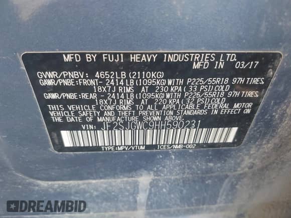 2017 Subaru Forester Touring z VIN JF2SJGWC9HH590231, wystawiony jako IAAI lot #43221251 z przebiegiem 110 560 mil mil oraz . Historia ofert i sprzedaży dostępna na DreamBid. Obrazek 9.