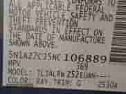 2022 Nissan Murano SL with VIN 5N1AZ2CJ5NC106889, listed as a IAAI auction lot 41207467 with 74,980 mi miles and . Bid and sale history available at DreamBid. Image 9.