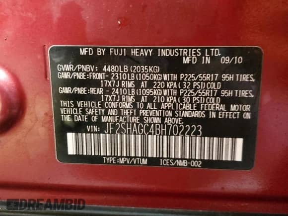 2011 Subaru Forester X Touring with VIN JF2SHAGC4BH702223, listed as a Copart auction lot 51078765 with 167,893 mi miles and Salvage title. Bid and sale history available at DreamBid. Image 13.