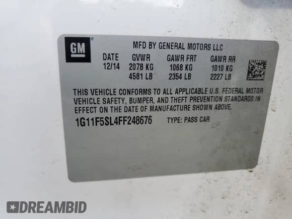 2015 Chevrolet Malibu LTZ с VIN 1G11F5SL4FF248676, выставлен на аукционе Copart как лот 82410735 с пробегом Не указан миль и Списание • Salvage title. История ставок и продаж доступна на DreamBid. Изображение 13.