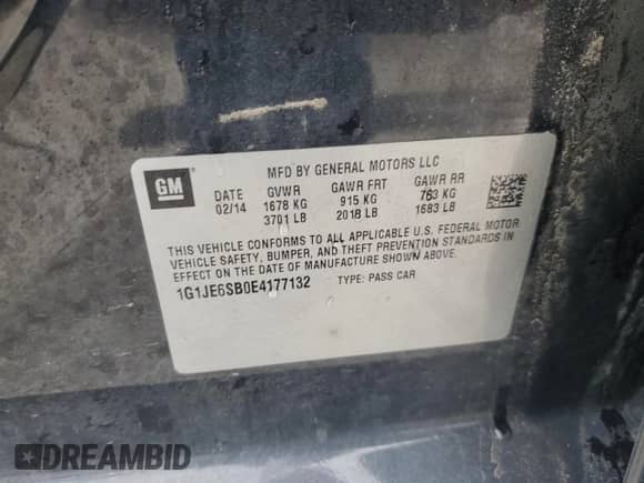 2014 Chevrolet Sonic LTZ with VIN 1G1JE6SB0E4177132, listed as a Copart auction lot 47232635 with 118,512 mi miles and Clean title. Bid and sale history available at DreamBid. Image 12.