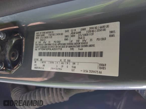 2020 Ford F-150 XL с VIN 1FTEW1EP5LKD31715, выставлен на аукционе IAAI как лот 42326958 с пробегом 62 390 миль миль и . История ставок и продаж доступна на DreamBid. Изображение 9.