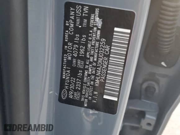 2022 Hyundai Elantra Limited с VIN KMHLN4AJ0NU032259, выставлен на аукционе Copart как лот 66499805 с пробегом 44 860 миль миль и Чистый • Clean title. История ставок и продаж доступна на DreamBid. Изображение 12.