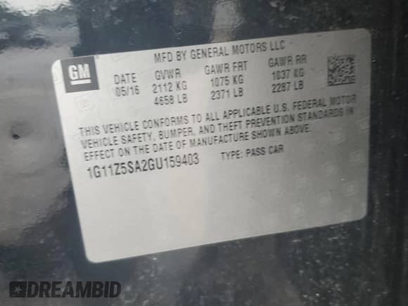 2016 Chevrolet Impala LS с VIN 1G11Z5SA2GU159403, выставлен на аукционе Copart как лот 68679985 с пробегом 155 017 миль миль и Списание • Salvage title. История ставок и продаж доступна на DreamBid. Изображение 12.