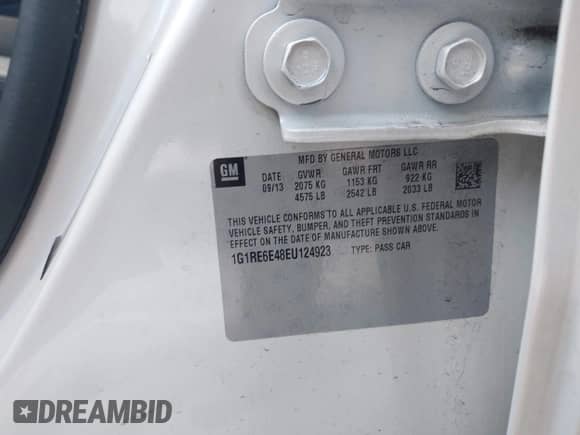 2014 Chevrolet Volt с VIN 1G1RE6E48EU124923, выставлен на аукционе IAAI как лот 43073899 с пробегом 174 614 миль миль и . История ставок и продаж доступна на DreamBid. Изображение 9.