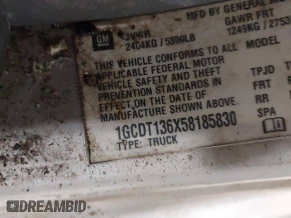 2005 Chevrolet Colorado 1SB LS Z85 с VIN 1GCDT136X58185830, выставлен на аукционе IAAI как лот 41469330 с пробегом 220 461 миль миль и . История ставок и продаж доступна на DreamBid. Изображение 9.