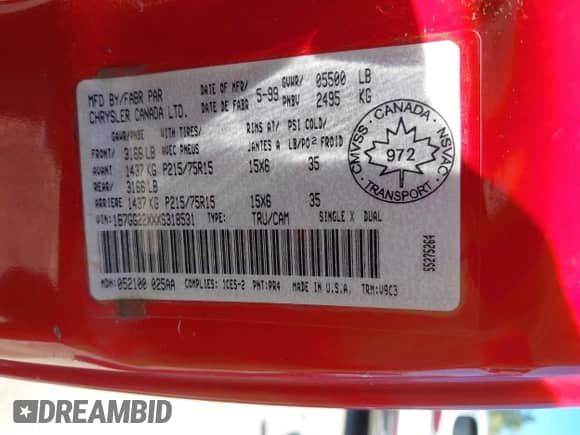 1999 Dodge Dakota SLT with VIN 1B7GG22XXXS318531, listed as a IAAI auction lot 42864607 with 161,280 mi miles and . Bid and sale history available at DreamBid. Image 9.