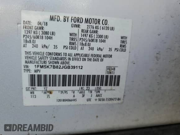 2018 Ford Explorer z VIN 1FM5K7B82JGB39112, wystawiony jako Copart lot #71862445 z przebiegiem 161 372 mil mil oraz Szkoda całkowita • Salvage title. Historia ofert i sprzedaży dostępna na DreamBid. Obrazek 13.