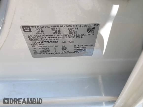 2015 Chevrolet Silverado 1500 LTZ z VIN 3GCUKSEC3FG390008, wystawiony jako IAAI lot #42718644 z przebiegiem 163 404 mil mil oraz . Historia ofert i sprzedaży dostępna na DreamBid. Obrazek 9.