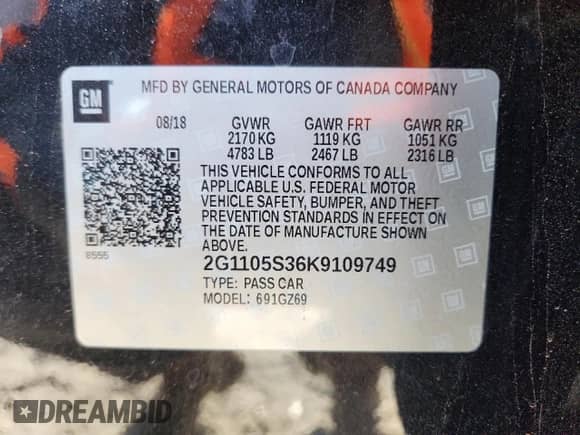 2019 Chevrolet Impala Premier с VIN 2G1105S36K9109749, выставлен на аукционе Copart как лот 80033355 с пробегом 133 723 миль миль и Списание • Salvage title. История ставок и продаж доступна на DreamBid. Изображение 13.