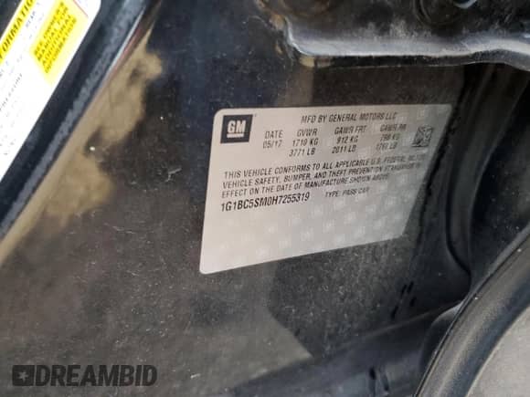 2017 Chevrolet Cruze LS z VIN 1G1BC5SM0H7255319, wystawiony jako Copart lot #90449765 z przebiegiem 117 618 mil mil oraz Czysty tytuł • Clean title. Historia ofert i sprzedaży dostępna na DreamBid. Obrazek 12.