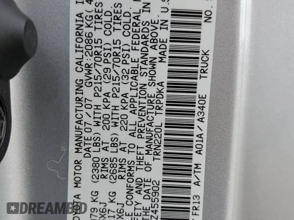 2007 Toyota Tacoma с VIN 5TENX22N07Z455902, выставлен на аукционе Copart как лот 81839225 с пробегом 251 623 миль миль и Списание • Salvage title. История ставок и продаж доступна на DreamBid. Изображение 12.