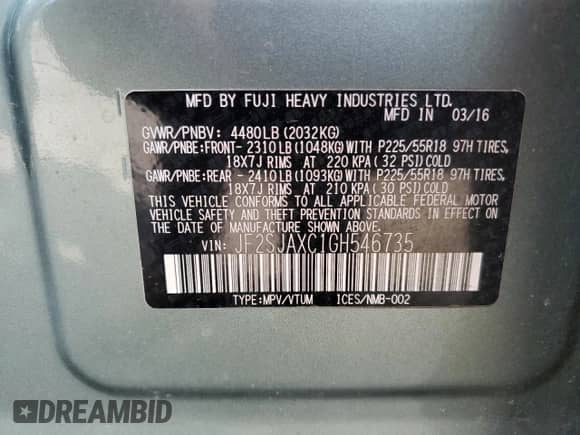 2016 Subaru Forester Touring with VIN JF2SJAXC1GH546735, listed as a Copart auction lot 80818985 with 116,913 mi miles and Salvage title. Bid and sale history available at DreamBid. Image 13.