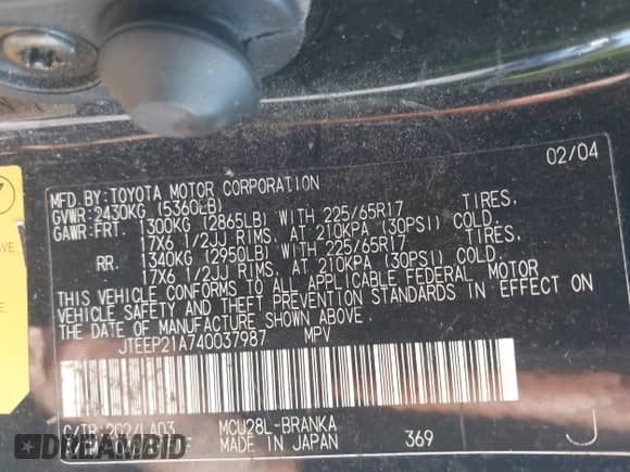 2004 Toyota Highlander с VIN JTEEP21A740037987, выставлен на аукционе IAAI как лот 43267431 с пробегом 173 242 миль миль и . История ставок и продаж доступна на DreamBid. Изображение 9.