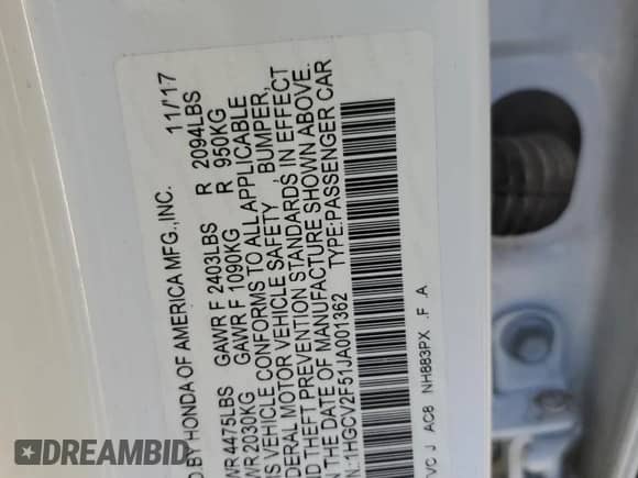 2018 Honda Accord EX-L с VIN 1HGCV2F51JA001362, выставлен на аукционе Copart как лот 68448505 с пробегом 104 313 миль миль и Списание • Salvage title. История ставок и продаж доступна на DreamBid. Изображение 12.