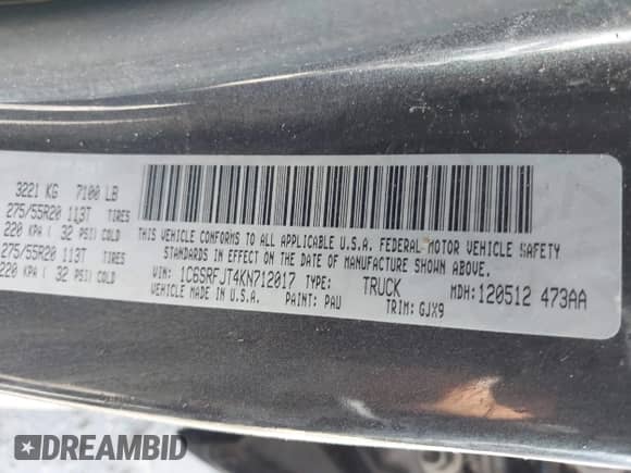 2019 Ram 1500 Laramie z VIN 1C6SRFJT4KN712017, wystawiony jako IAAI lot #42710959 z przebiegiem 89 973 mil mil oraz . Historia ofert i sprzedaży dostępna na DreamBid. Obrazek 9.
