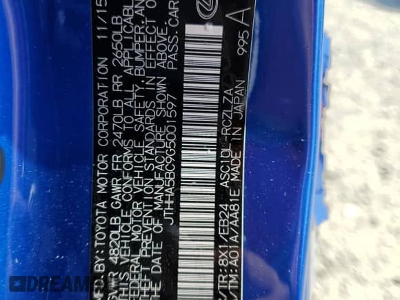 2016 Lexus RC 200t F Sport с VIN JTHHA5BC9G5001597, выставлен на аукционе Copart как лот 54429235 с пробегом 83 919 миль миль и Списание • Salvage title. История ставок и продаж доступна на DreamBid. Изображение 13.