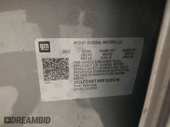 2024 Chevrolet Malibu RS с VIN 1G1ZG5STXRF110578, выставлен на аукционе IAAI как лот 43265554 с пробегом 75 194 миль миль и . История ставок и продаж доступна на DreamBid. Изображение 9.