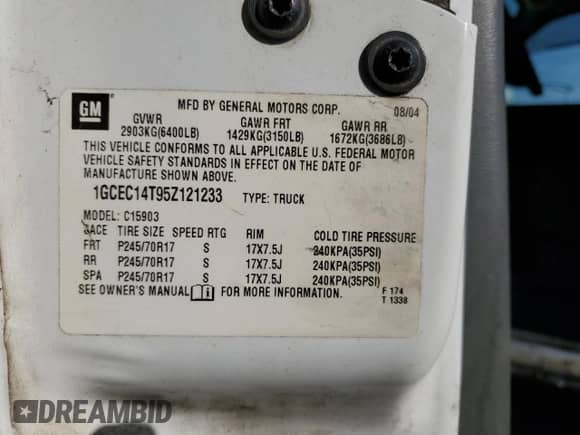 2005 Chevrolet Silverado 1500 z VIN 1GCEC14T95Z121233, wystawiony jako Copart lot #80187394 z przebiegiem 207 659 mil mil oraz Czysty tytuł • Clean title. Historia ofert i sprzedaży dostępna na DreamBid. Obrazek 12.