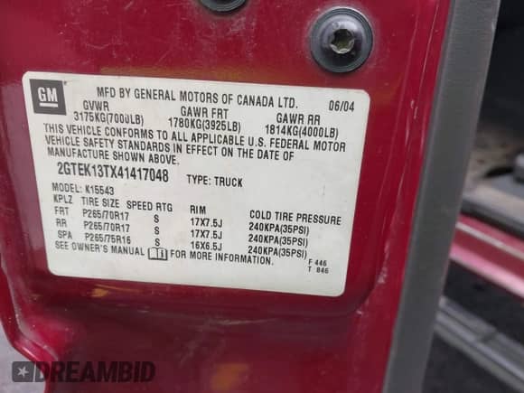 2004 GMC Sierra 1500 SLE z VIN 2GTEK13TX41417048, wystawiony jako IAAI lot #42403447 z przebiegiem 222 760 mil mil oraz . Historia ofert i sprzedaży dostępna na DreamBid. Obrazek 9.