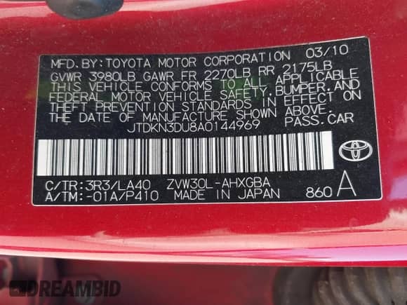 2010 Toyota Prius III z VIN JTDKN3DU8A0144969, wystawiony jako IAAI lot #43451399 z przebiegiem 143 954 mil mil oraz . Historia ofert i sprzedaży dostępna na DreamBid. Obrazek 9.