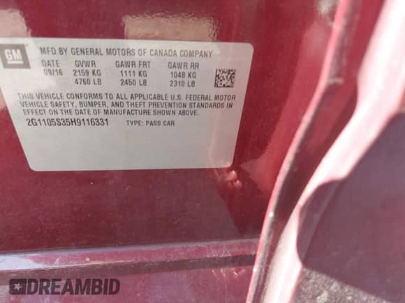 2017 Chevrolet Impala LT с VIN 2G1105S35H9116331, выставлен на аукционе IAAI как лот 42958459 с пробегом 138 065 миль миль и . История ставок и продаж доступна на DreamBid. Изображение 9.