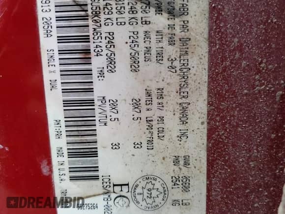 2007 Dodge Nitro SLT с VIN 1D8GU58K07W651434, выставлен на аукционе Copart как лот 76686794 с пробегом 181 168 миль миль и Списание • Salvage title. История ставок и продаж доступна на DreamBid. Изображение 13.