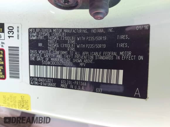 2016 Toyota Sienna SE with VIN 5TDXK3DC0GS702003, listed as a IAAI auction lot 41957604 with 41,409 mi miles and . Bid and sale history available at DreamBid. Image 9.