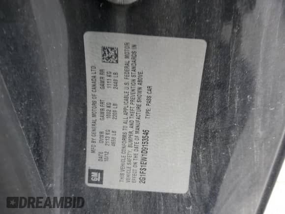 2013 Chevrolet Camaro SS with VIN 2G1FS1EW1D9153546, listed as a Copart auction lot 59300305 with 165,733 mi miles and Salvage title. Bid and sale history available at DreamBid. Image 12.