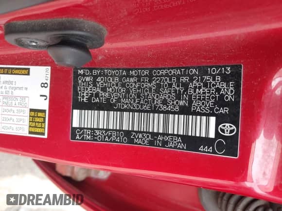 2014 Toyota Prius Four z VIN JTDKN3DU6E1738458, wystawiony jako IAAI lot #42402278 z przebiegiem 155 175 mil mil oraz . Historia ofert i sprzedaży dostępna na DreamBid. Obrazek 9.