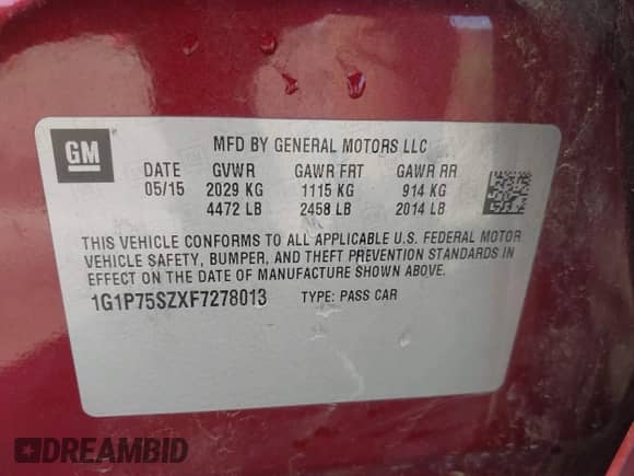 2015 Chevrolet Cruze Diesel с VIN 1G1P75SZXF7278013, выставлен на аукционе IAAI как лот 42905617 с пробегом 123 093 миль миль и . История ставок и продаж доступна на DreamBid. Изображение 9.