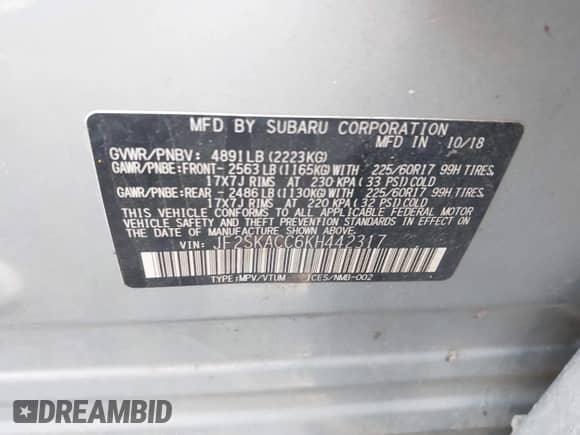 2019 Subaru Forester с VIN JF2SKACC6KH442317, выставлен на аукционе IAAI как лот 42394991 с пробегом 144 246 миль миль и . История ставок и продаж доступна на DreamBid. Изображение 9.