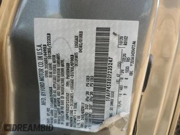 2002 Ford Mustang GT Deluxe z VIN 1FAFP45X02F235247, wystawiony jako Copart lot #57146565 z przebiegiem 213 776 mil mil oraz Czysty tytuł • Clean title. Historia ofert i sprzedaży dostępna na DreamBid. Obrazek 12.