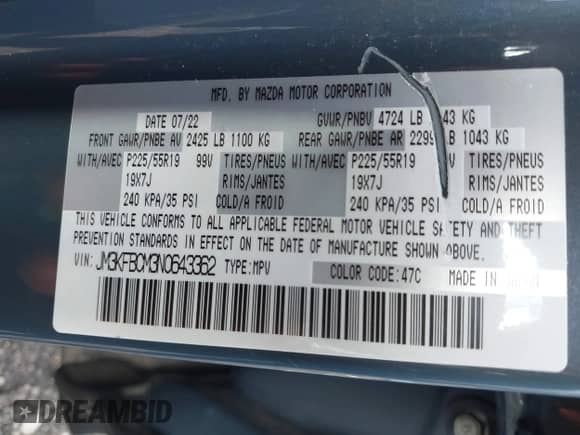 2022 Mazda CX-5 S Preferred z VIN JM3KFBCM3N0643362, wystawiony jako IAAI lot #42644466 z przebiegiem 16 227 mil mil oraz . Historia ofert i sprzedaży dostępna na DreamBid. Obrazek 9.
