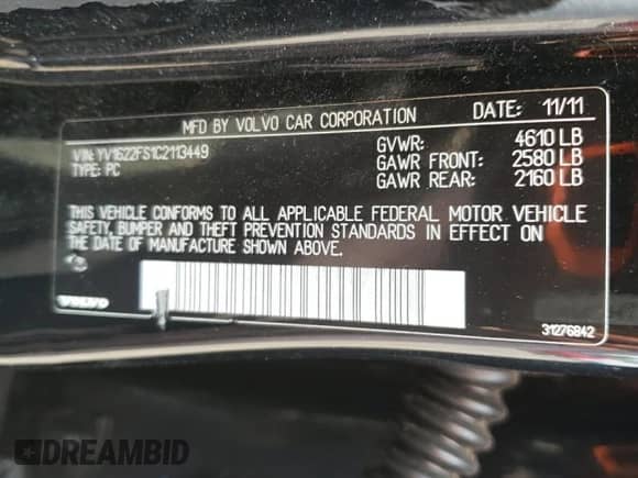 2012 Volvo S60 T5 с VIN YV1622FS1C2113449, выставлен на аукционе Copart как лот 67346225 с пробегом 114 561 миль миль и Списание • Salvage title. История ставок и продаж доступна на DreamBid. Изображение 13.
