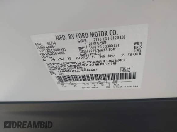 2018 Ford Explorer z VIN 1FM5K7B82JGB42687, wystawiony jako IAAI lot #42546177 z przebiegiem 43 055 mil mil oraz . Historia ofert i sprzedaży dostępna na DreamBid. Obrazek 9.