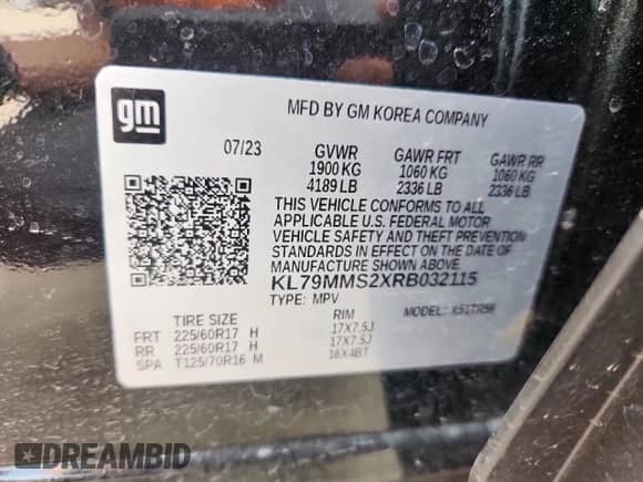 2024 Chevrolet TrailBlazer LS with VIN KL79MMS2XRB032115, listed as a Copart auction lot 63522455 with Not provided miles and Salvage title. Bid and sale history available at DreamBid. Image 12.