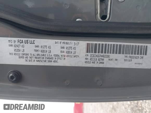 2017 Chrysler 300 S with VIN 2C3CCAGG7HH622281, listed as a IAAI auction lot 41113288 with 111,916 mi miles and . Bid and sale history available at DreamBid. Image 9.