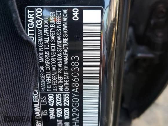 2000 Mercedes-Benz C 230/260/280/320 z VIN WDBHA29G0YA860383, wystawiony jako Copart lot #87109294 z przebiegiem 135 777 mil mil oraz Szkoda całkowita • Salvage title. Historia ofert i sprzedaży dostępna na DreamBid. Obrazek 12.